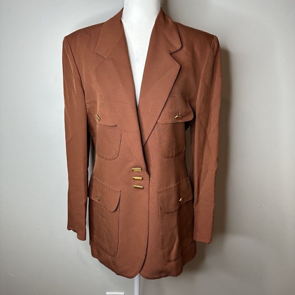 Chris by Christa Zahm Vintage Women's Blazer 10 Medium Burnt Orange Brown Rust‎